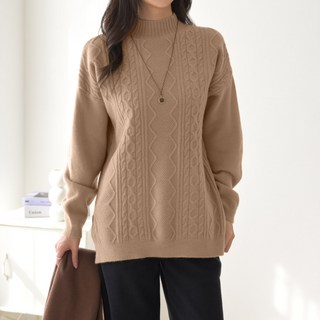 데일리앤 어거스트 여성 반목 꽈배기 트임 롱 니트 겨울 따뜻한 루즈핏 스웨터 니트티