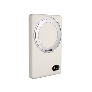 【ＷH 3C】台中18H快速出貨 行動電源 5000mAh 磁吸 無線充電 帶支架 行充 充電寶 可上飛機, 雪山白