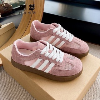 砂糖夢境 真皮德訓鞋女 紅色網面2025春夏季新款韓版平底百搭板鞋休閒女鞋子