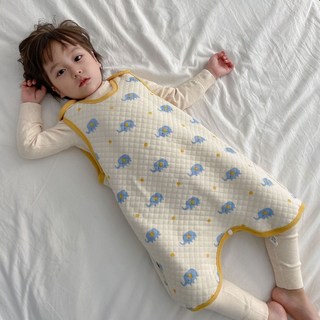 愛北鼻之家 背心式空氣棉防踢被 三層加厚分腿兒童睡袋 適合18-23度C 藍色小象 110碼, 藍色小象背心空氣棉,110碼-建議100-110cm
