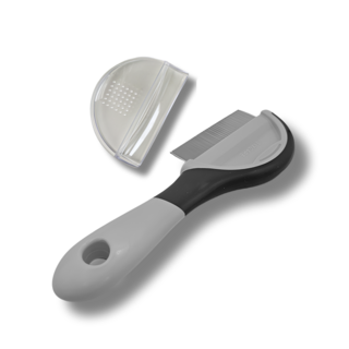 일본제작 반려동물 벼룩빗 콤빗 겸용 투인원 손에 안 묻는 위생커버 눈 입가 엉킨털 페티오, 1개, 그레이계