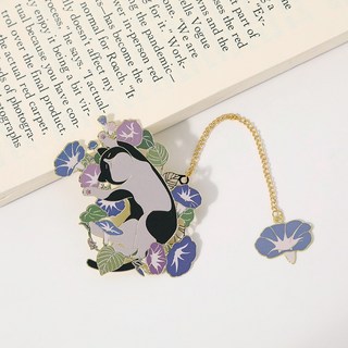 Super歐爸 古典貓咪金屬書籤 貓咪書籤 貓書籤 古風書籤 國風書籤 古典書籤 胖貓書籤 高顏值 送老師, 1個, 鮮花滿溢-奶牛