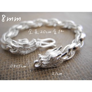 熊手創 S999足銀龍扣佛字8mm手鍊，990純銀龍紋佛珠手串，個性化時尚銀飾品