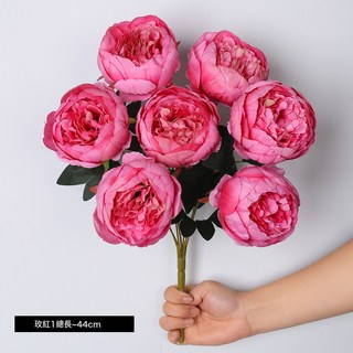 仿真7頭把束包芯牡丹芍藥婚禮插花酒店家居裝飾花牆擺件手捧花束, 1件, 玫紅:1個
