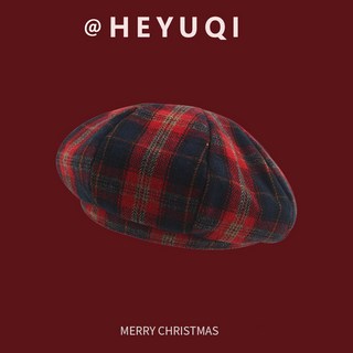 [台灣發貨]聖誕紅帽子 紅色新年 毛呢貝雷帽 女秋冬季復古百搭大頭圍 顯臉小蓓蕾帽聖誕帽子 甜美帽子