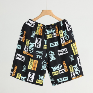 男士夏季印花沙灘褲 寬鬆直筒短褲