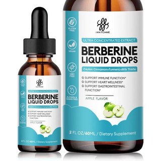 베르베린 HCL 6n1 복합 액상 드롭 건강 체형 관리용 시얼론 계피 항산화제 지원 사과 맛 2액량 온스 MATCHME