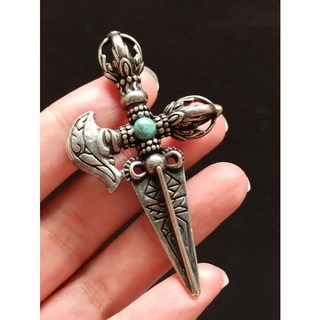 灰月光 綠松石 降魔杵 金剛杵 銅鑲 拉長石, 1個