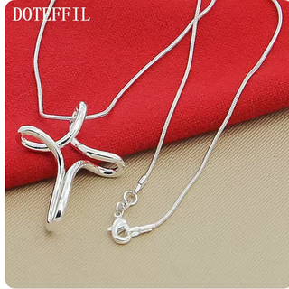 Silver 925 스털링 크로스 펜던트 목걸이 스네이크 체인