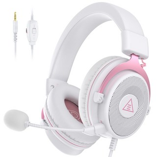 EKSA E900 게이밍 헤드셋 탈착식 노이즈캔슬링 마이크 ps4/ps5/xbox 호환, 핑크색 3.5mm 연결선, 3.5mm 연결선