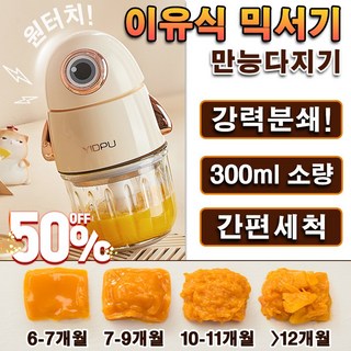 이유식 믹서기 300ml 소형 초퍼 고속 유리 멀티 다지기 6칼날 한끼용량, 기본세트, 1개