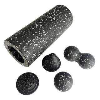 5-in-1 근막 롤러 세트 근육 회복 세트 폼 롤러 및 땅콩 마사지 공 등 목 다리 요가 훈련용, 1개, 검은색