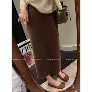 韓版秋冬素色羊毛針織半身裙高腰顯瘦超百搭一步長裙軟糯針織半身裙女秋冬新款高腰顯瘦休閒直筒裙百搭一步長裙子