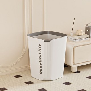 垃圾桶 高顔值 垃圾桶北歐撞色方形家用大容量無蓋帶壓圈臥室衛生間廚房網紅紙簍, 奶油白-中號【加厚用料/結實耐用】