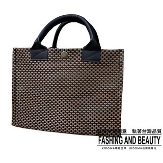 【Ts Shop】(小)台灣製尼龍編織包直條紋皮革手把手提袋便當袋購物袋