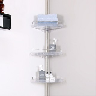 국산 스테인리스 기둥식 압축봉 무타공 욕실 화장실 3단 코너 선반 3색, 01. 투명, 1개, 01. 투명