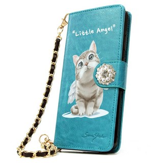 손목체인줄포함/카드 지폐수납 /스크래치 방지/Litte Angel Cat 작은천사고양이 DIA 다이어리 핸드폰케이스/갤럭시 S22 울트라 케이스 S908