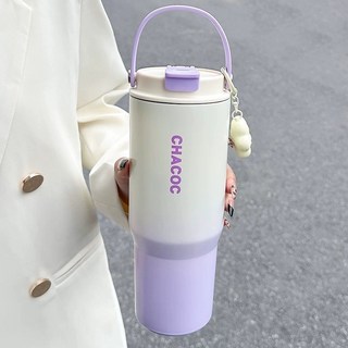 【台灣公司現貨】手提冰霸杯 保溫杯 保溫瓶 咖啡杯 304不鏽鋼保溫杯 隨手杯 環保杯 隨行杯 水壺, 1個, 夢幻漸層【紫900ml】雙飲口+送吊飾, 夢幻漸層【紫900ml】, 900ml