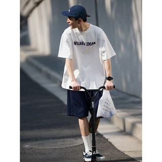 CityBoy抗皺寬鬆復古衛褲男女短褲休閒褲流行運動五分褲日系中褲