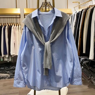 韓系寬鬆撞色拼接襯衫 - 顯瘦時尚休閒百搭秋季新款