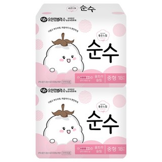 좋은느낌 순수 울트라슬림 생리대 날개형, 중형, 18개입, 2개