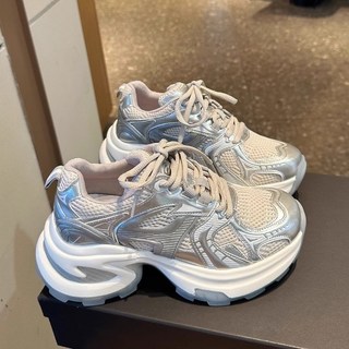 老爹鞋 女款 休閒運動鞋 跑步鞋 小白鞋 厚底 銀色 透氣 增高 休閒鞋