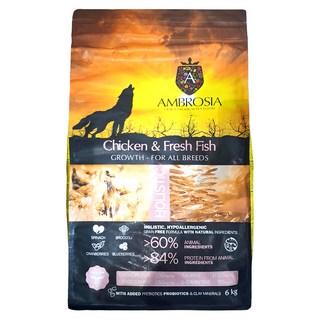 AMBROSIA 安柏希雅 幼母犬用 無穀鮮肉犬糧, 雞肉 + 鮮魚, 6000g, 1袋