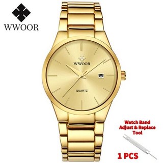 Relojes Hombre 2023 WWOOR 새로운 탑 브랜드 시계 남성 쿼츠 비즈니스 스포츠 럭셔리 골드 블랙 방수 캘린더 손목 시계 남성 시계 비즈니스 스포츠 시계
