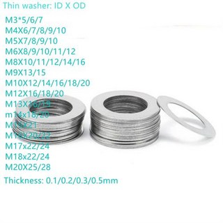 초박형 와셔 조정 개스킷 심 스테인리스 스틸 THK 01 02 03 05mm 100PCs M3 M4 M5 M6 M7 M8 M9 M10M20 20PCs, 1) m3x5  100pcs  thickness 0.1