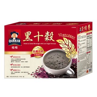 QUAKER 桂格黑十穀，10種黑色穀物，低糖配方，高纖高鈣，營養豐富，健康美味, 50個裝, 38g, 1箱