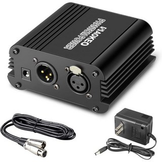 Aokeo 1채널 48V 팬텀 전원어댑터 포함 보너스X콘덴서 마이크 음악 녹음 장비용 LR 3핀 케이블, Wall Adapter