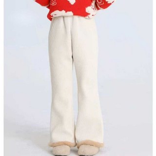 女童刷毛微喇褲，毛毛邊保暖喇叭褲，冬季加厚長褲