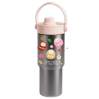 Twinko 招財好運系列陶瓷保溫杯 735ml, 好運招財達摩, 粉蓋霧面銀, 1個