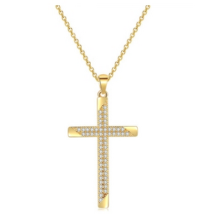 台灣現貨 歐美熱銷微鑲鋯石十字架項鍊 鍍14K金鎖骨鍊 情人節受洗禮物