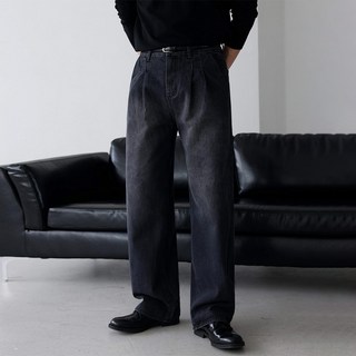 베이직바이블 자체제작 남자 체형보정 투턱 와이드 데님 팬츠 롱 허벅돼 청바지 통바지