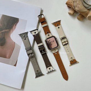 O'CLOCK STUDIO 質感撞色拼接 Apple Watch 真皮錶帶, 1個