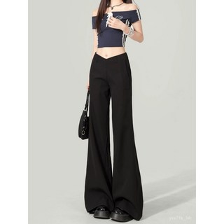 【臺灣出貨 】 黑色微喇叭褲女2025年新款春季高腰不貼腿顯瘦百搭休閒直筒西裝褲