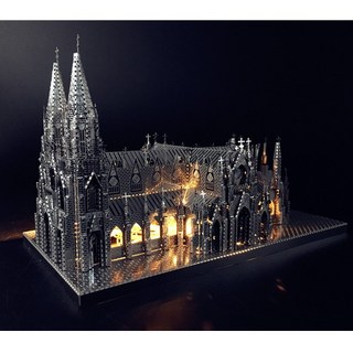 MARS益智玩具 紐約聖派翠克大教堂(附LED燈) 3D立體金屬拼圖 創意DIY金屬模型 蝕刻片, 1個