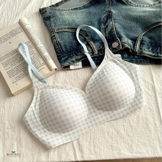 ROSECREAT 無痕格紋內衣 無鋼圈 涼感透氣 小胸聚攏 防下垂 舒適軟支撐提拉文胸 細肩帶固定杯