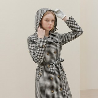 여성 체크 트렌치코트 골프 비옷 우비 레인코트, 블랙, 1개