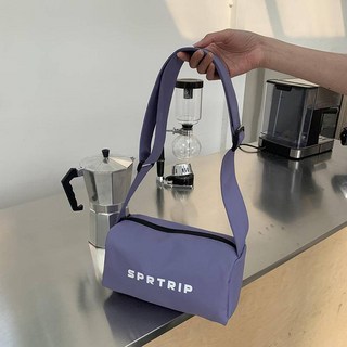 SPRTRIP 尼龍圓筒包 側背包 韓國風 寬肩帶斜背包, 紫色, 紫色