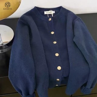 復古小金扣針織開衫 圓領毛衣外套 秋冬浣熊絨基礎款