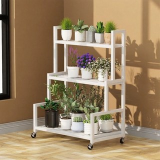 SengsoHome 이동가능 철제 화분받침대 화분랙 화분정리대 화분진열대 식물정리대, 3단, 흰색80cm