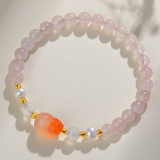 天然水晶粉晶鹽源瑪瑙貔貅手鍊甜美清新中式女款皮休手串定製