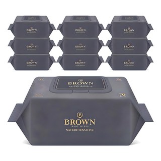 브라운 네이처 센시티브 아기물티슈 캡형, 73g, 70매, 10개