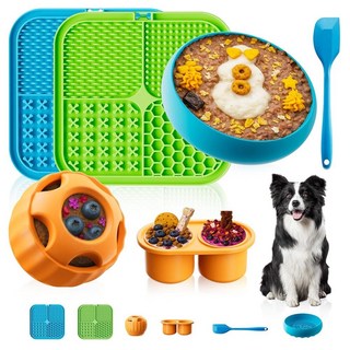 KILIN Dog Enrichment Toys 6팩 - 바쁜 강아지 장난감 핥기 매트 땅콩 버터가 포함된 공 및 그릇 불안 를 위한 냉동 식 퍼즐 디스펜서 지루함 감소