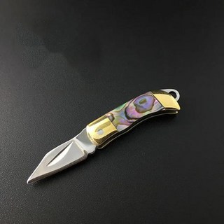 캠핑칼 황동 쉘 핸들 스테인레스 스틸 날카로운 블레이드 미니 접이식 포켓 나이프 키체인 휴대용 운반 과일 페어링 포장 해제, 5.Abalone Shell B, 5.Abalone Shell B