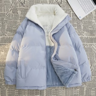 羊羔絨雙面穿寬鬆棉襖 - 港版潮流情侶款保暖外套
