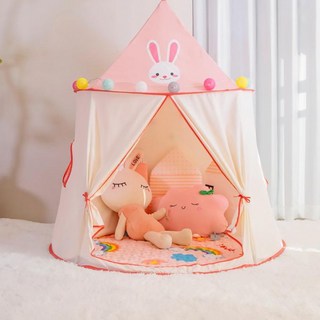Shark家具 兒童帳篷 寶寶城堡遊戲屋 戶外室內玩具公主屋, 1個, 桃皮絨可愛兔子,帳篷+墊子+星星燈