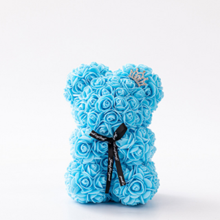 장미곰돌이 로즈베어[선물케이스+LED조명 세트] 장미곰 40cm이벤트꽃 러블리 장미꽃인형 프로포즈 발렌타인데이 화이트데이 특별한날 입학식 졸업식 기념일 크리스마스 선물_쯔야코드, 소형리본베어-스카이[왕관+LED+선물상자]